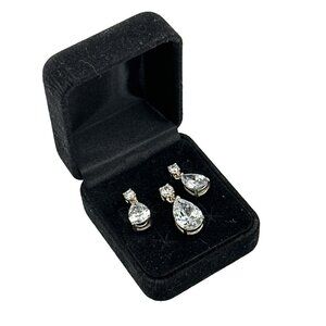 JC sterling silver & CZ teardrop pendant & earrings - boxed set rhodium plated